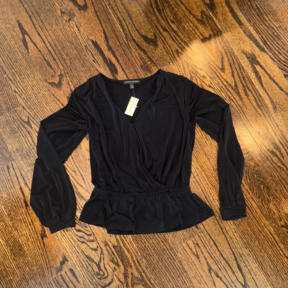 Banana Republic Black Wrap Peplum Blouse